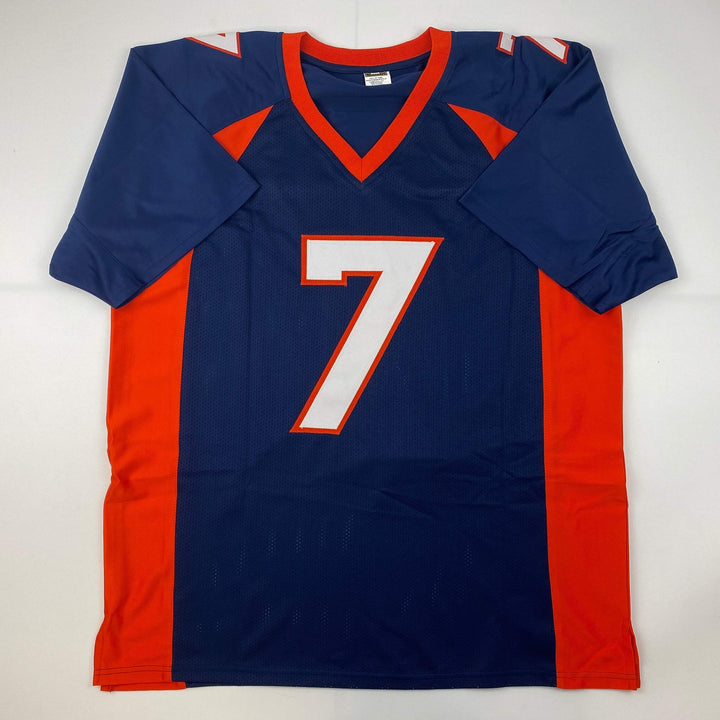 Autographed/Signed John Elway Denver Blue Football Jersey JSA COA Auto