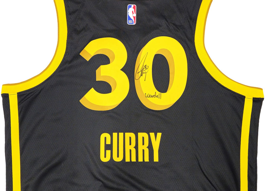 Warriors Stephen Curry Auto Black Nike Swingman City Jersey 48 Wardell Beckett