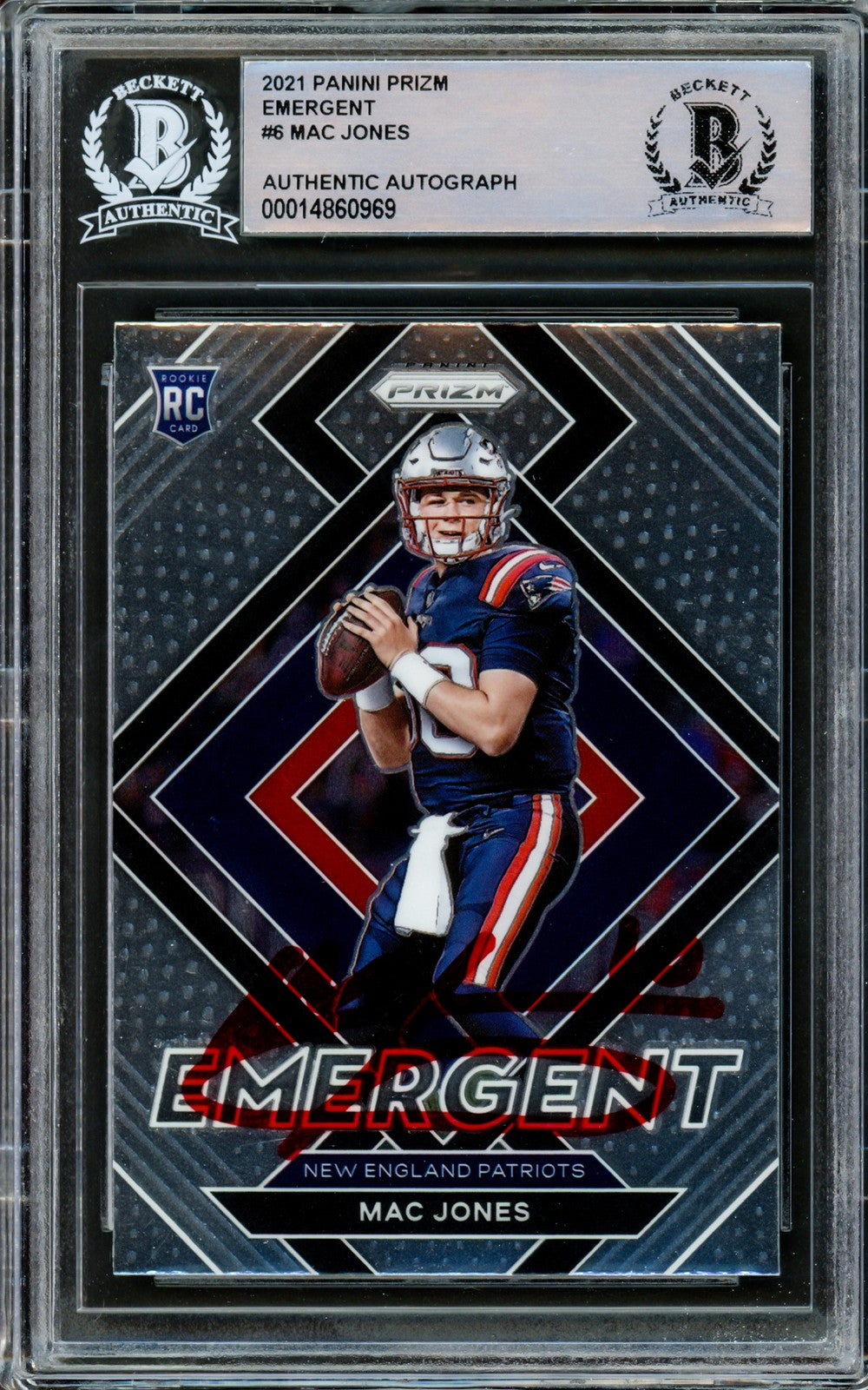 Mac Jones Signed 2021 Panini Prizm Emergent RC E-6 Patriots Beckett #14860969
