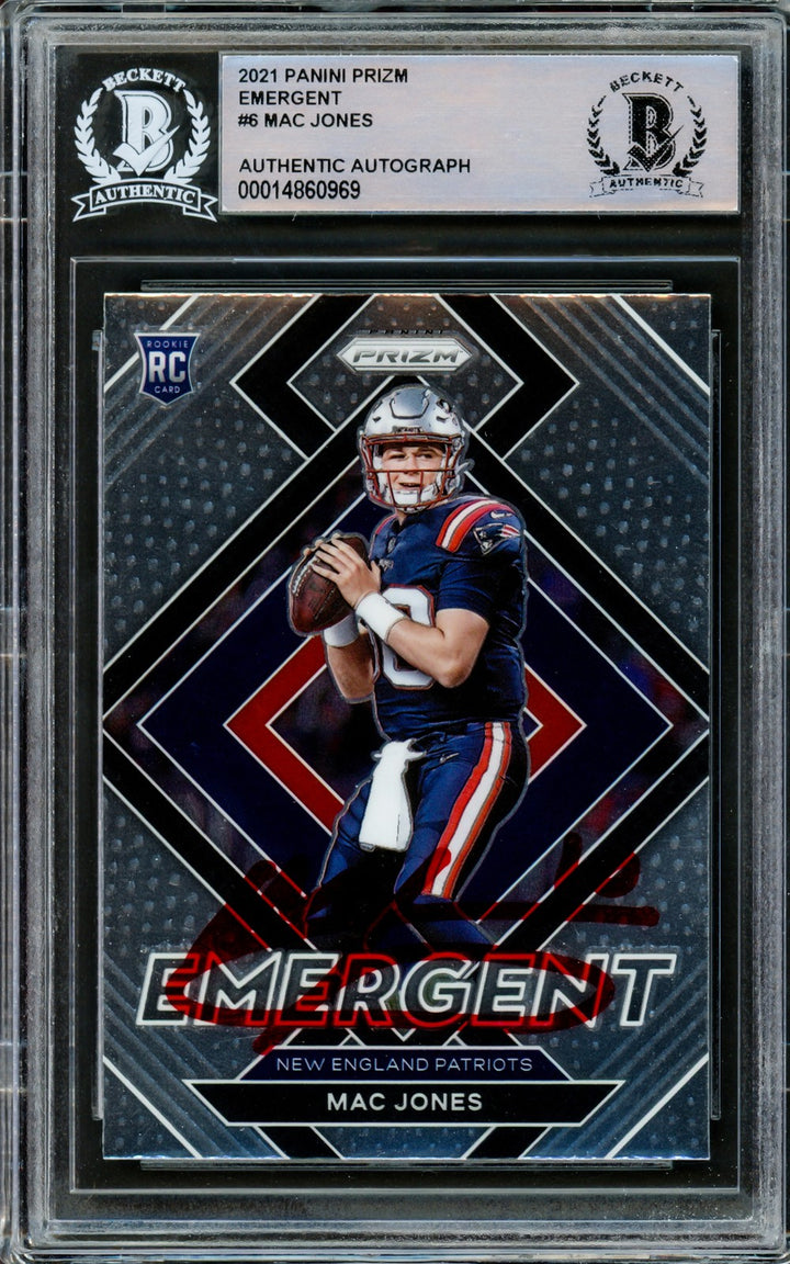 Mac Jones Signed 2021 Panini Prizm Emergent RC E-6 Patriots Beckett #14860969