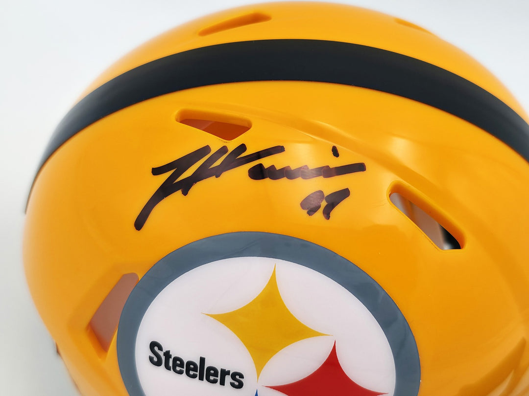 James Harrison Signed Steelers Throwback Gold Speed Mini Helmet Beckett Wit