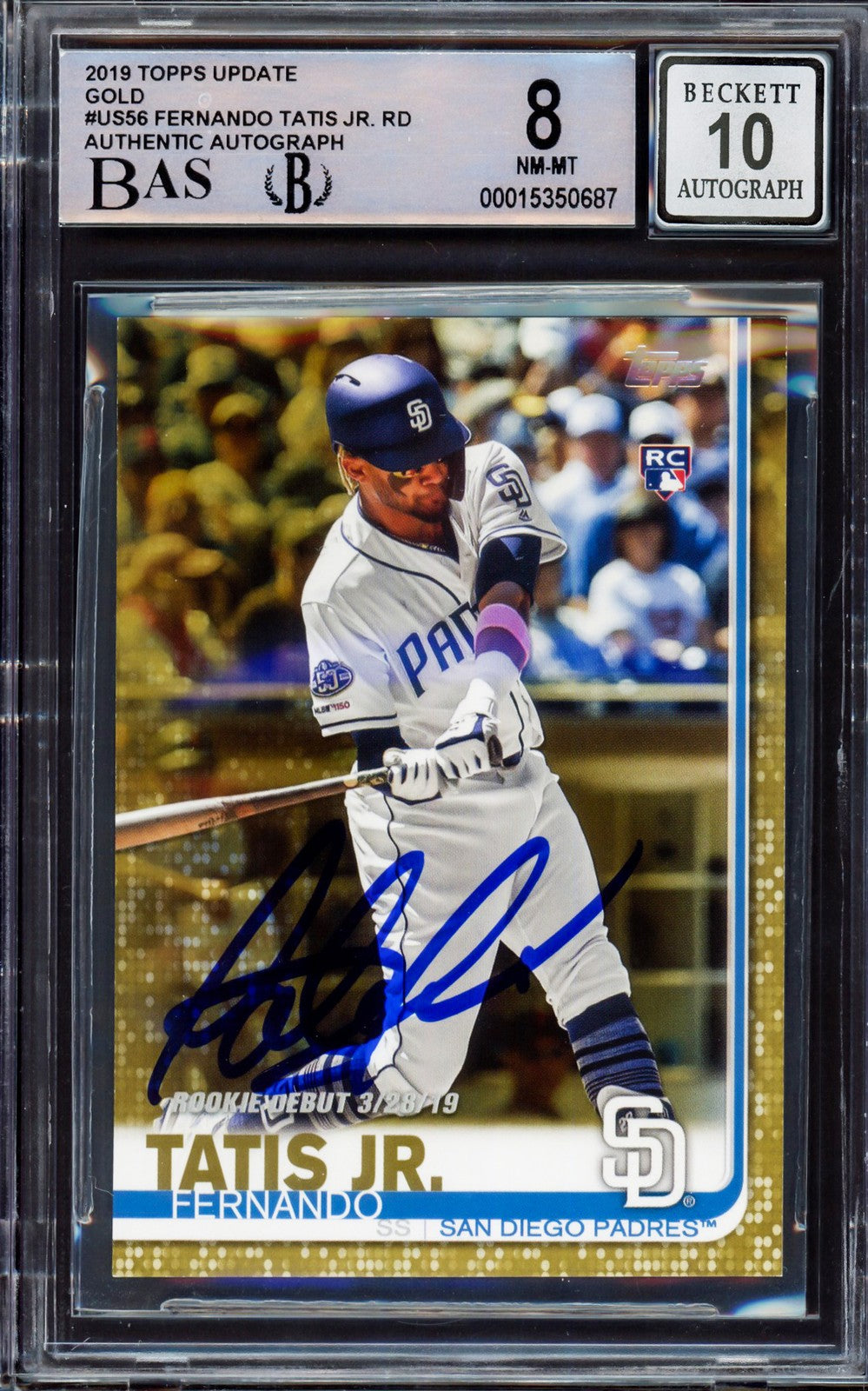 Fernando Tatis Jr. Signed 2019 Topps Update Gold RC US56 BGS 8 Sig 10 Beckett