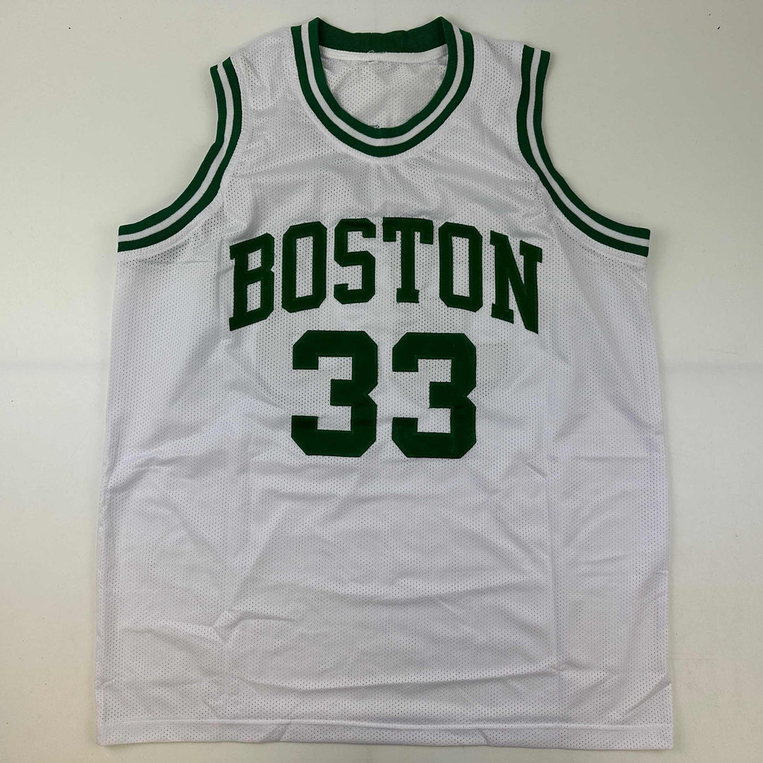 Facsimile Autographed Larry Bird Boston White Reprint Jersey Size Men's XL