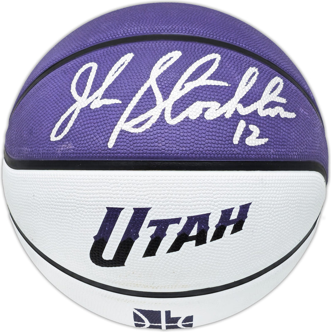 John Stockton Signed Purple & White City Edition Basketball Jazz Beckett Wit