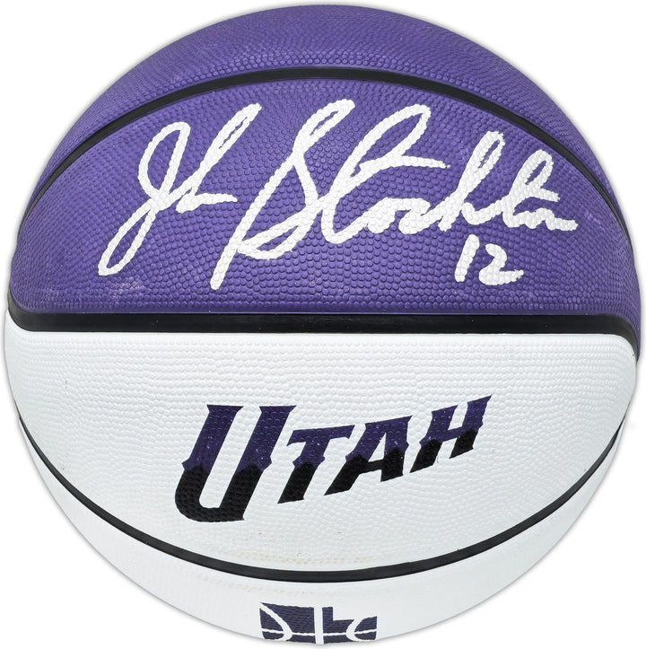 John Stockton Signed Purple & White City Edition Basketball Jazz Beckett Wit