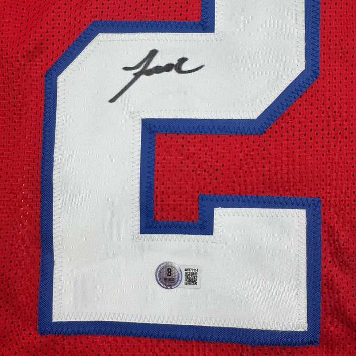 Autographed/Signed Jaylinn Hawkins New England Red Jersey Beckett BAS COA