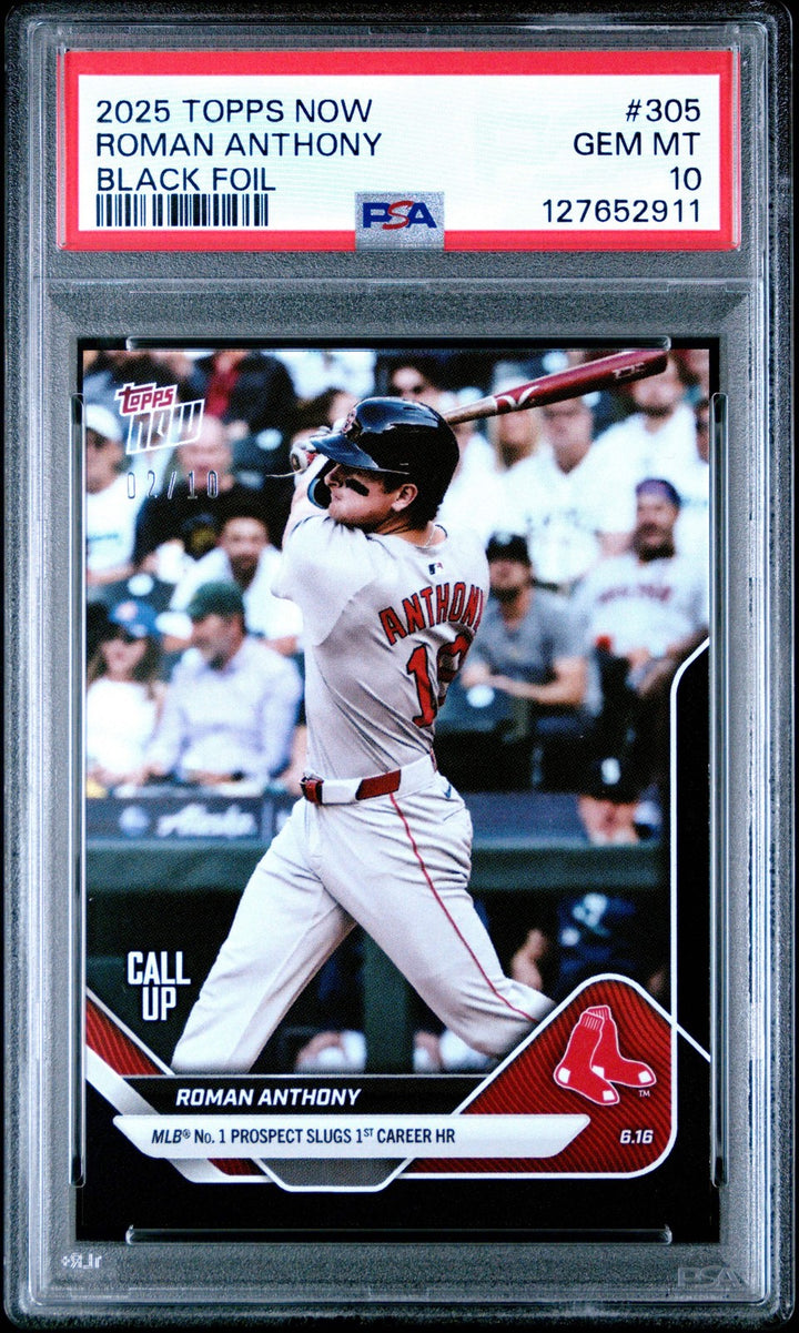 Graded 2025 Topps Now Roman Anthony #305 Black Foil /10 RC Baseball Card PSA 10