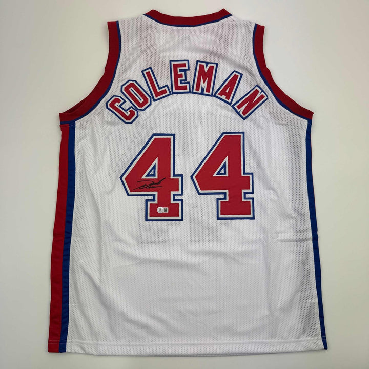 Autographed/Signed Derrick Coleman New Jersey NJ White Jersey BAS COA
