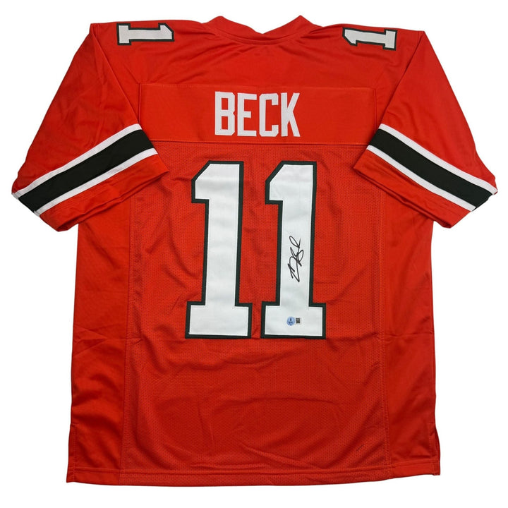 Autographed/Signed Carson Beck Miami Orange College Football Jersey Beckett COA