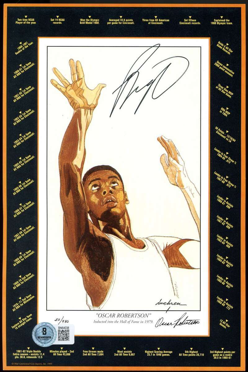 Oscar Robertson Beckett BAS Signed  6x9 Photo Autograph