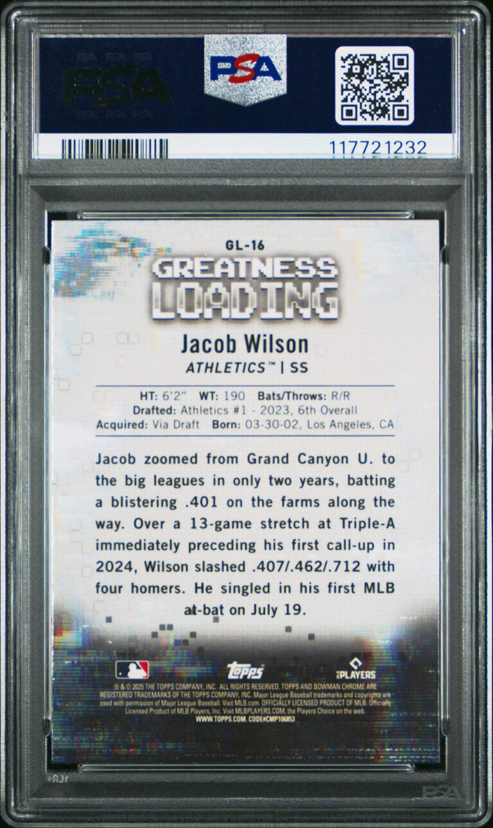 Graded 2025 Topps Bowman Jacob Wilson #GL16 Greatness Loading Rookie Card PSA 10