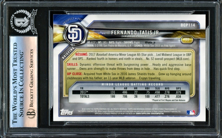 Fernando Tatis Jr. Signed 2018 Bowman Chrome Prospects RC #BCP114 San Diego