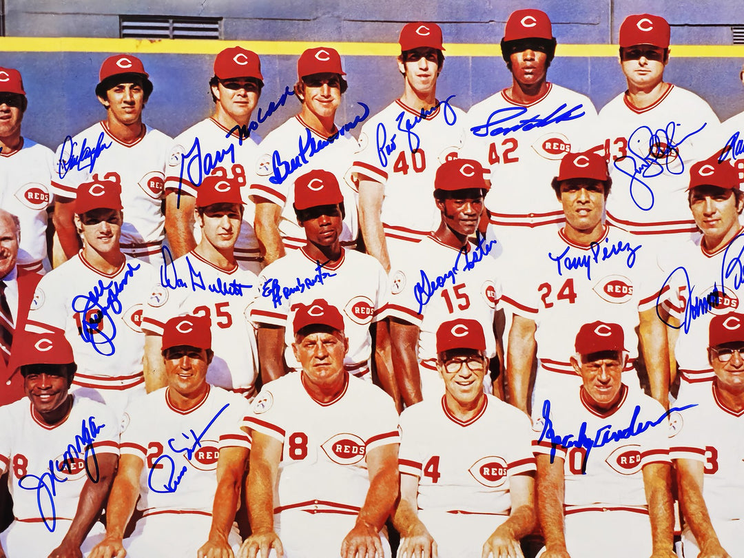 1976 Cincy Reds Big Red Machine Team Signed Framed 24x36 Poster With 27 Sigs BAS