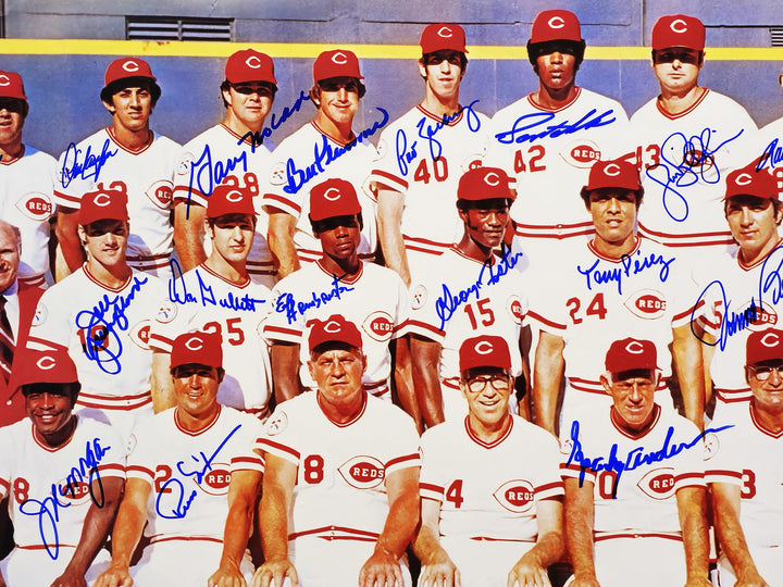 1976 Cincy Reds Big Red Machine Team Signed Framed 24x36 Poster With 27 Sigs BAS