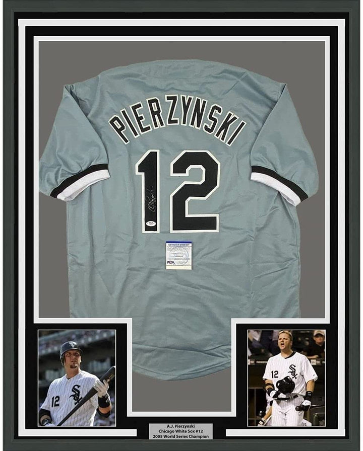 FRAMED Autographed/Signed AJ A.J. PIERZYNSKI 33x42 Grey Jersey PSA COA
