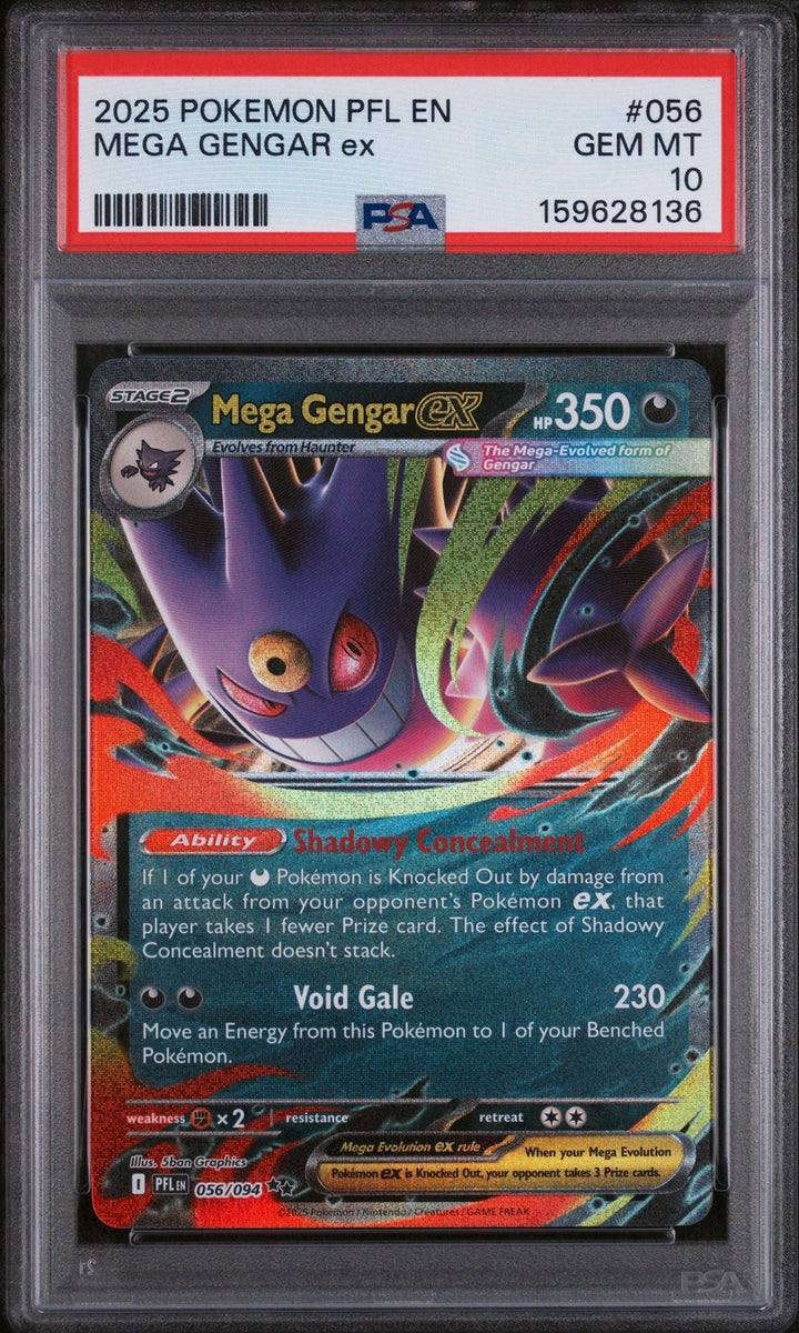 Graded 2025 Pokemon PFL EN Mega Gengar Ex #056 Trading Card Game PSA 10
