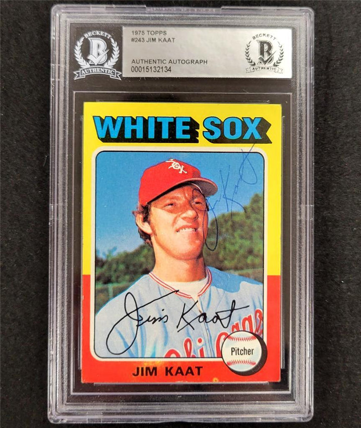 Jim Kaat signed 1975 Topps #243 card slab Chicago White Sox ~ Beckett BAS