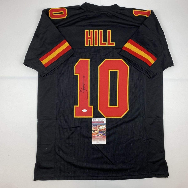 Autographed/Signed TYREEK HILL Kansas City Black Jersey JSA COA Auto