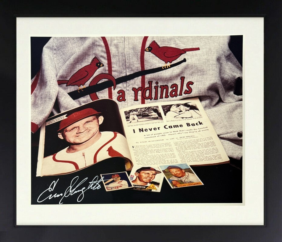 Enos Slaughter signed St. Louis Cardinals 8x10 Photo imperfect Framed- COA (HOF)