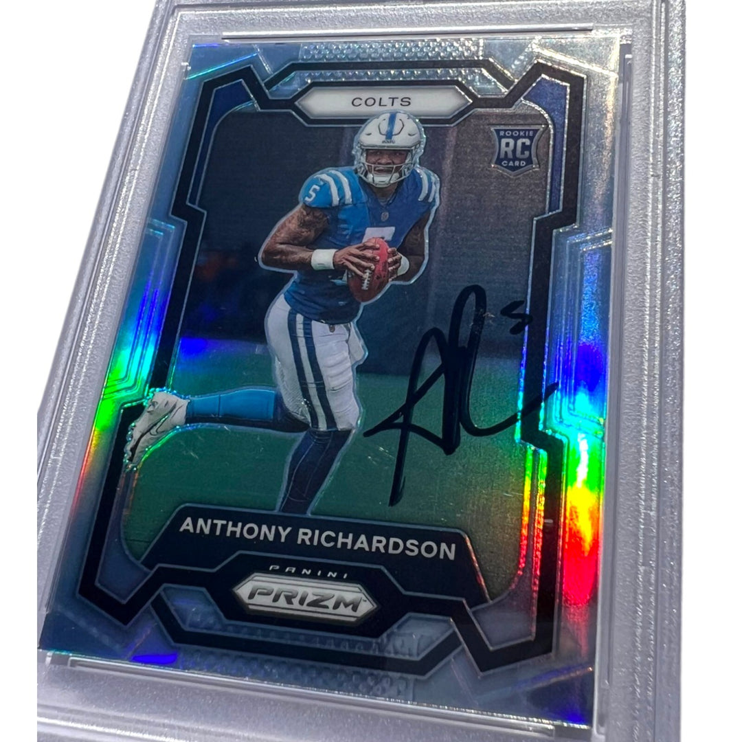 ANTHONY RICHARDSON SIGNED 2023 PANINI PRIZM SILVER ROOKIE CARD AUTO #343 PSA/DNA