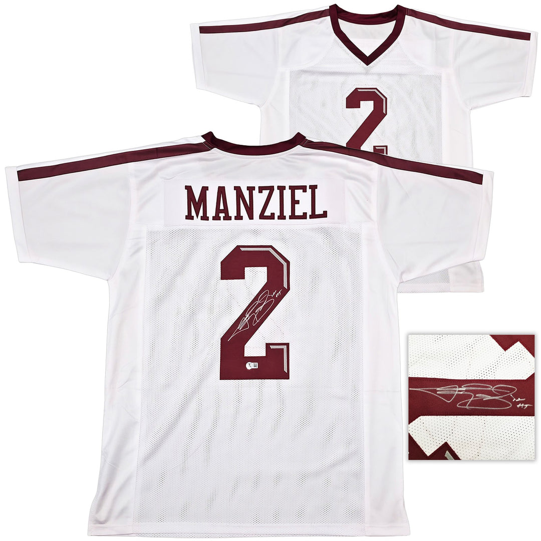Texas A&M Aggies Johnny Manziel Signed White Jersey "12 HT" Beckett Witness