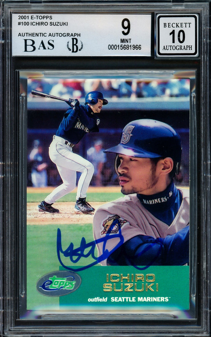Ichiro Suzuki Signed 2001 eTopps RC 100 Mariners BGS 9 Auto GM 10 Beckett