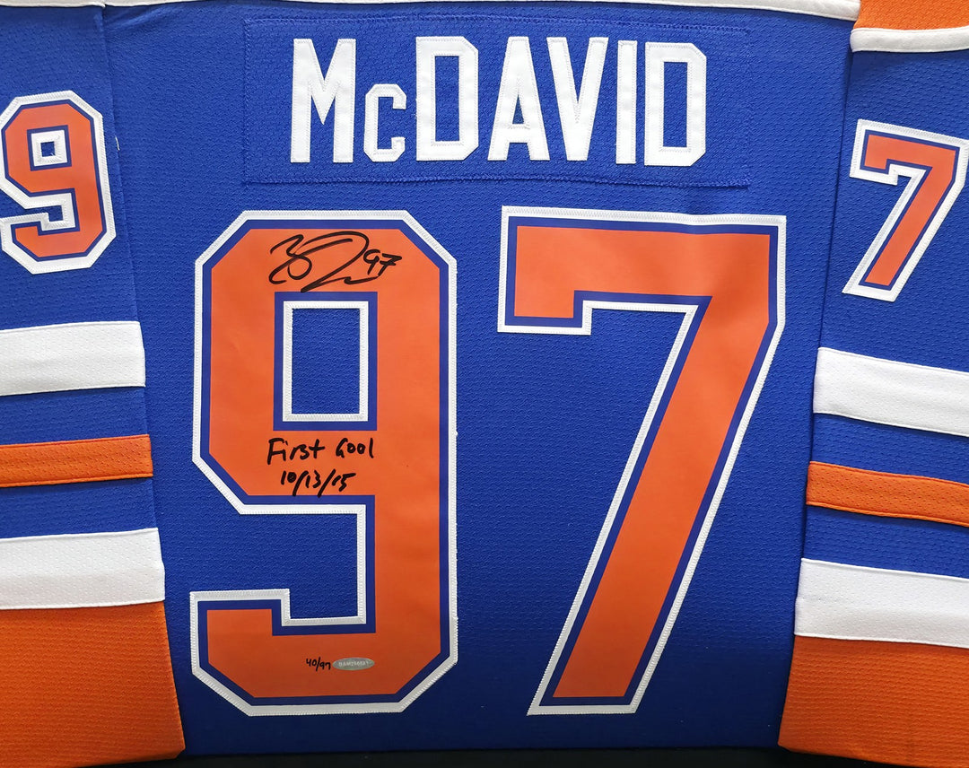 Oilers Connor McDavid Signed 2015 Alternate M&N Jersey "1st Goal" #/97 UDA Holo