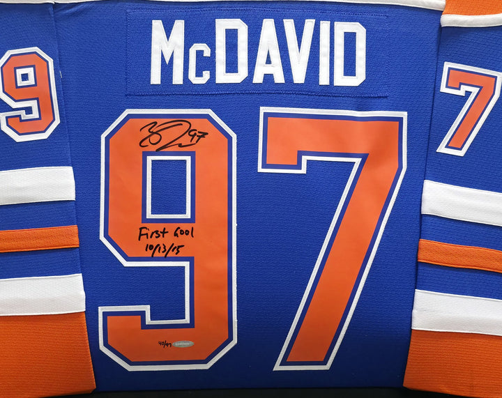 Oilers Connor McDavid Signed 2015 Alternate M&N Jersey "1st Goal" #/97 UDA Holo