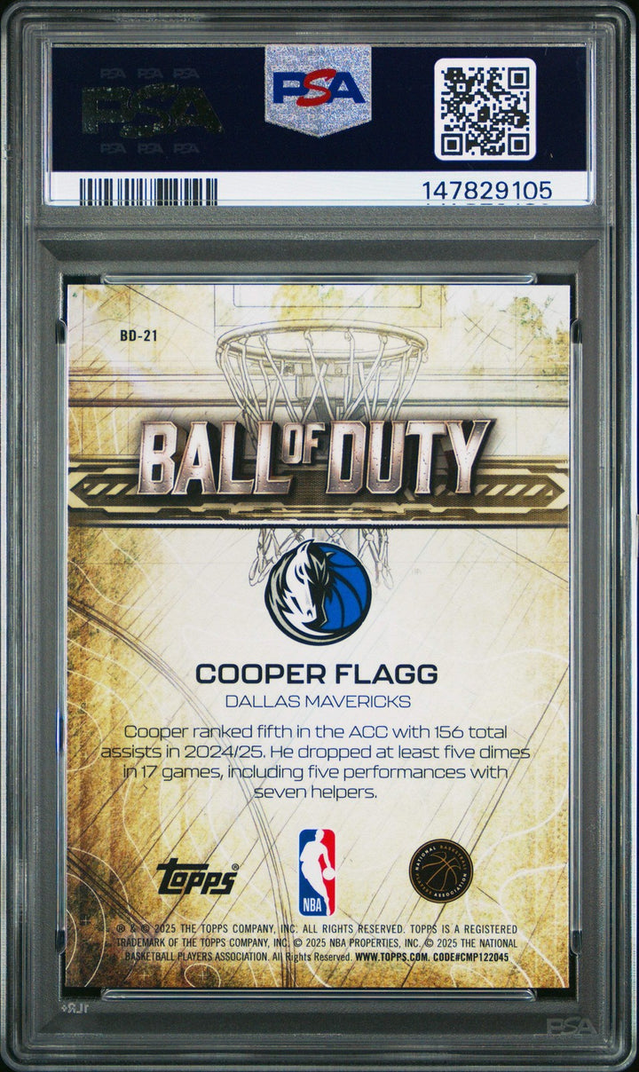 Graded 2025 Topps Chrome Cooper Flagg #BD21 Ball of Duty Basketball Card PSA 10