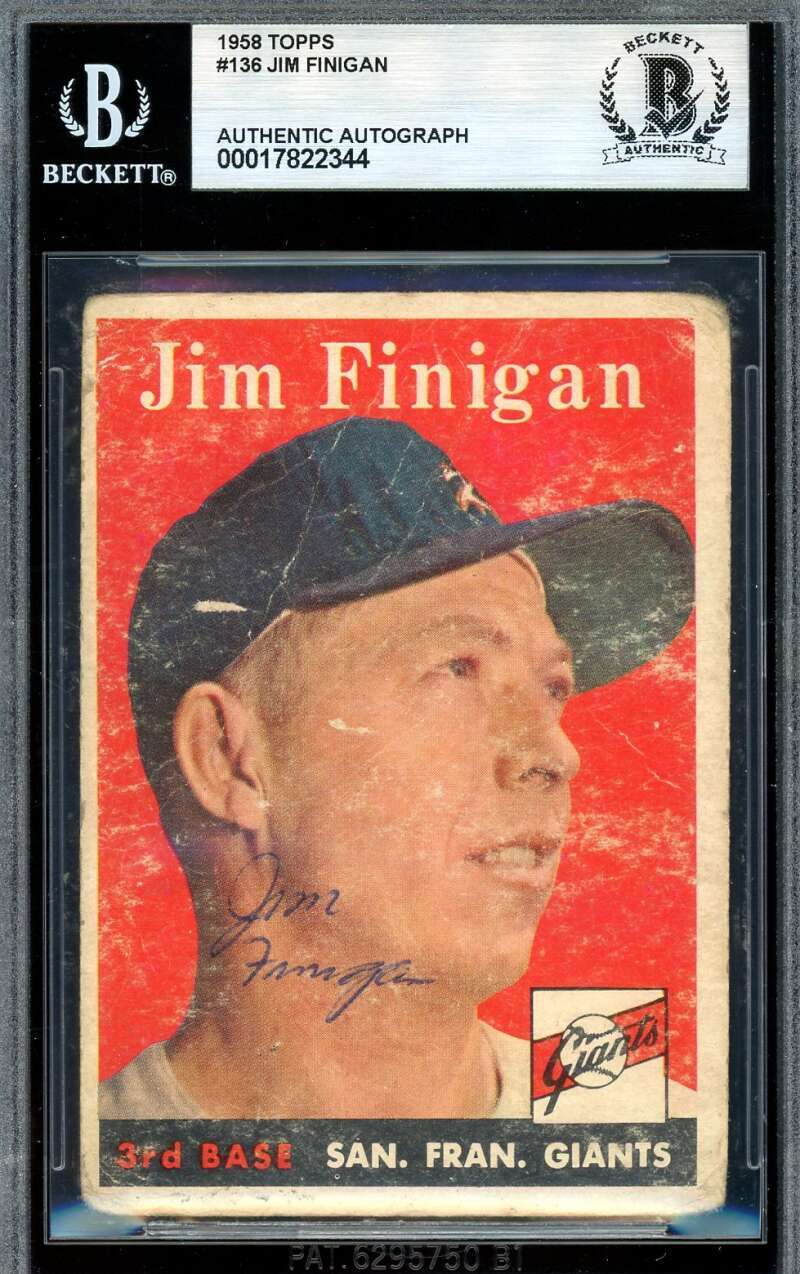 Jim Finigan Beckett BAS Signed 1958 Topps Autograph