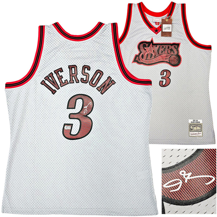 76ers Allen Iverson Auto Grey Auth Mitchell Ness 97 HWC Swingman Jersey XL BAS