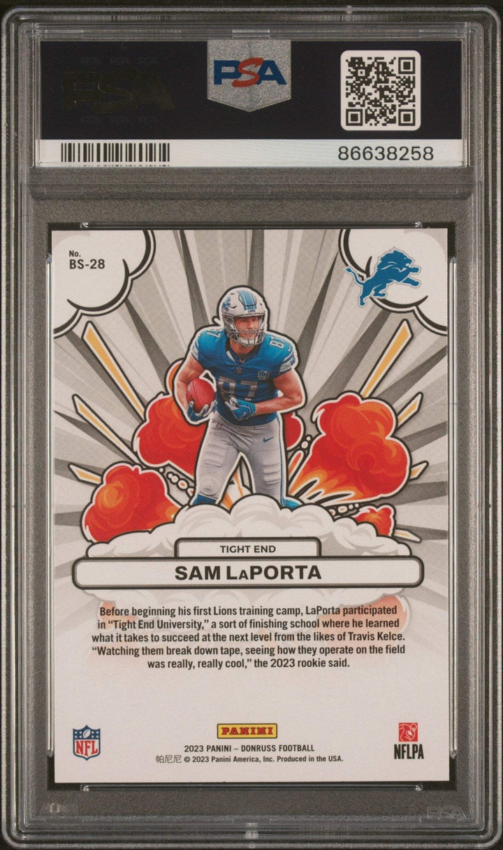 Graded 2023 Donruss Sam LaPorta #BS28 Bomb Squad Rookie RC Football Card PSA 10