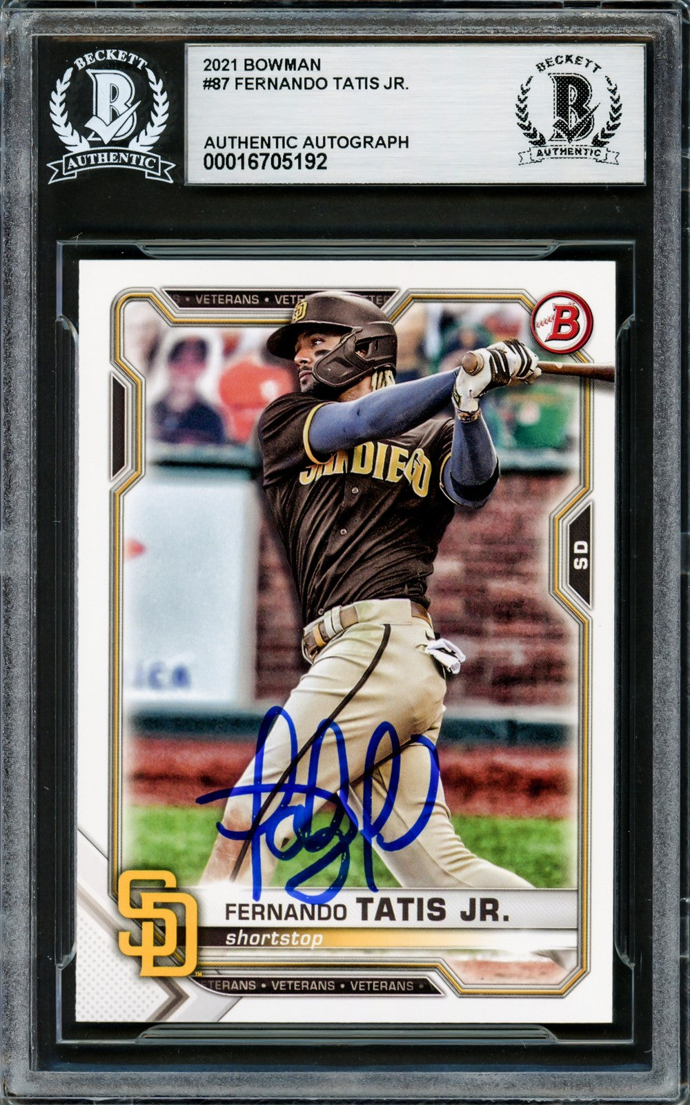 Fernando Tatis Jr. Signed 2021 Bowman Card 87 San Diego Padres Beckett
