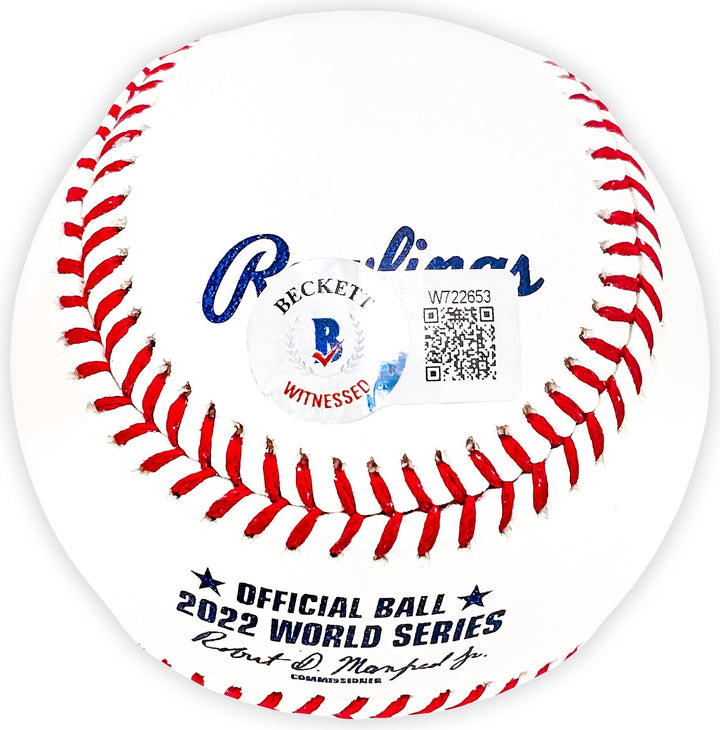 Michael Brantley Signed 2022 WS Logo MLB Baseball Astros Beckett Wit