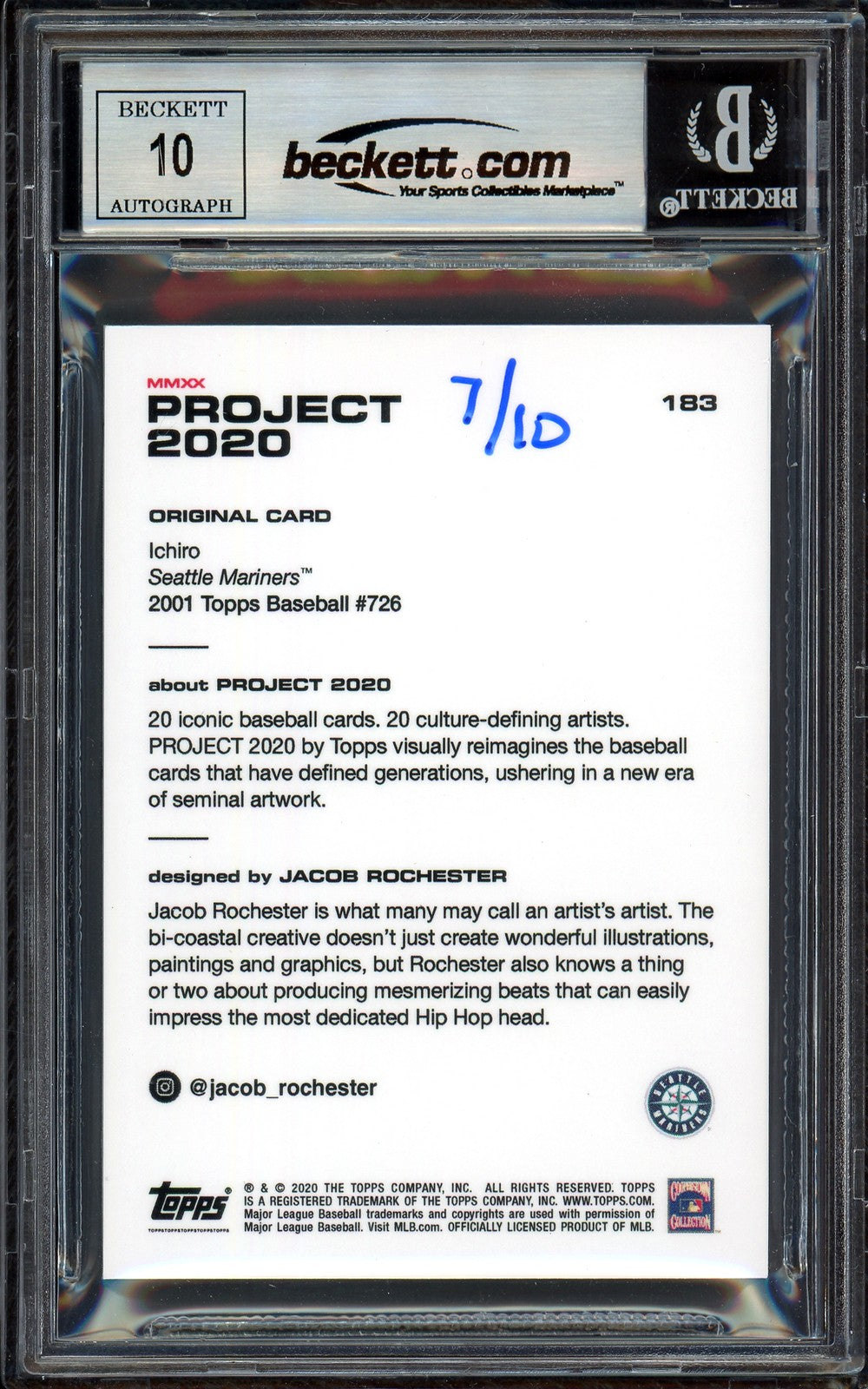 Ichiro Suzuki Auto Topps Project 2020 Jacob Rochester Card 183 Sig 10 /10 BAS