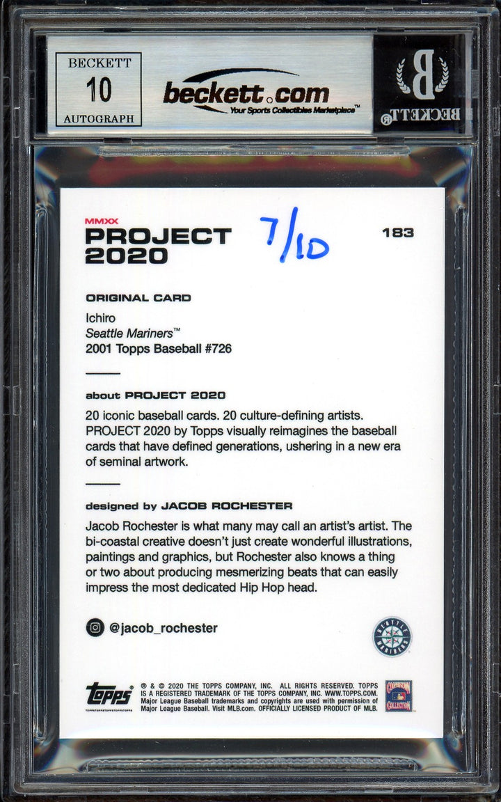Ichiro Suzuki Auto Topps Project 2020 Jacob Rochester Card 183 Sig 10 /10 BAS
