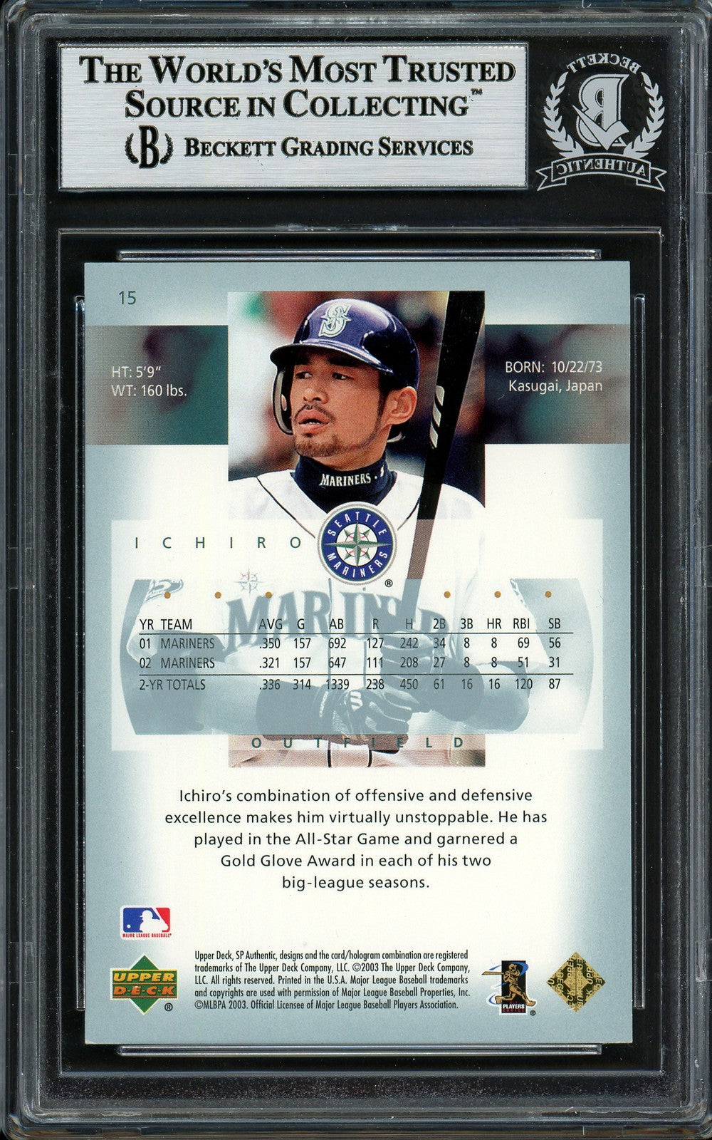 Ichiro Suzuki Signed 2003 SP Authentic Card 15 Seattle Mariners Beckett
