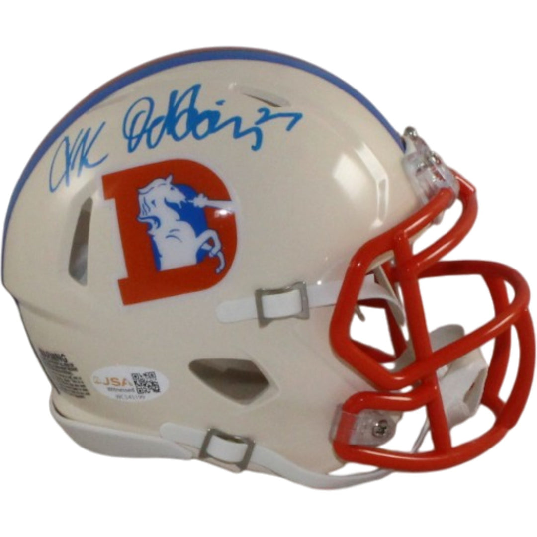 JK Dobbins Autogrraphed/Signed Denver Broncos Retro Mini Helmet JSA 57170