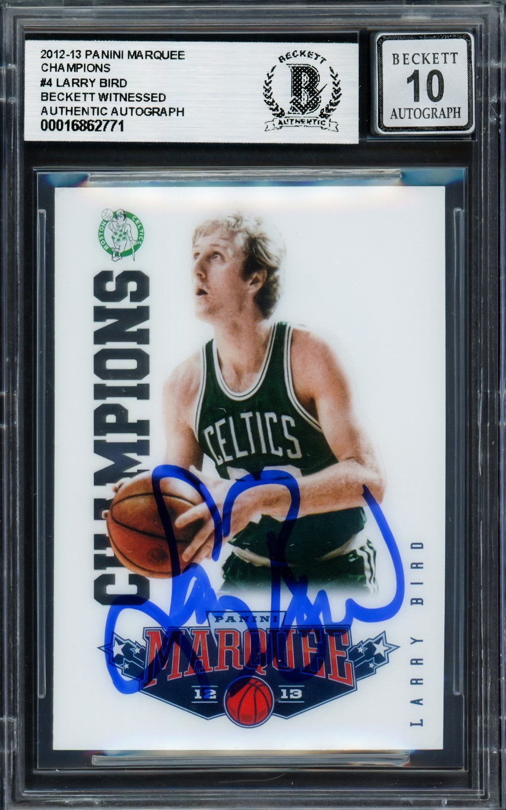 Larry Bird Auto 2012-13 Panini Marquee Champions Card 4 Card Celtics Sig 10 BAS