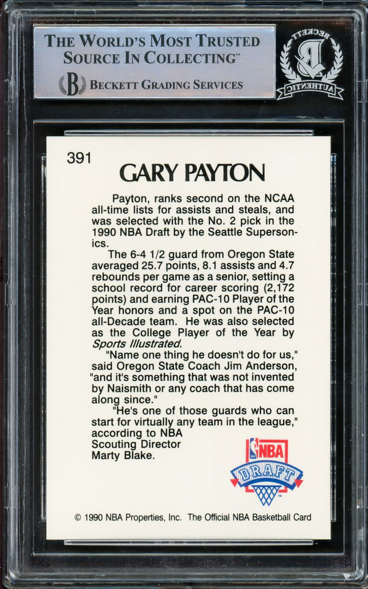 Gary Payton Signed 1990-91 Hoops RC 391 Seattle Supersonics Beckett