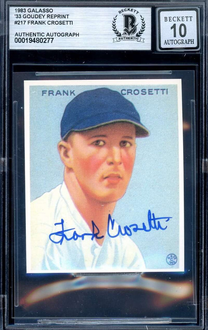 Frank Crosetti Gem Mint 10 Beckett BAS Signed 1983 Galasso 1933 Goudey Reprint