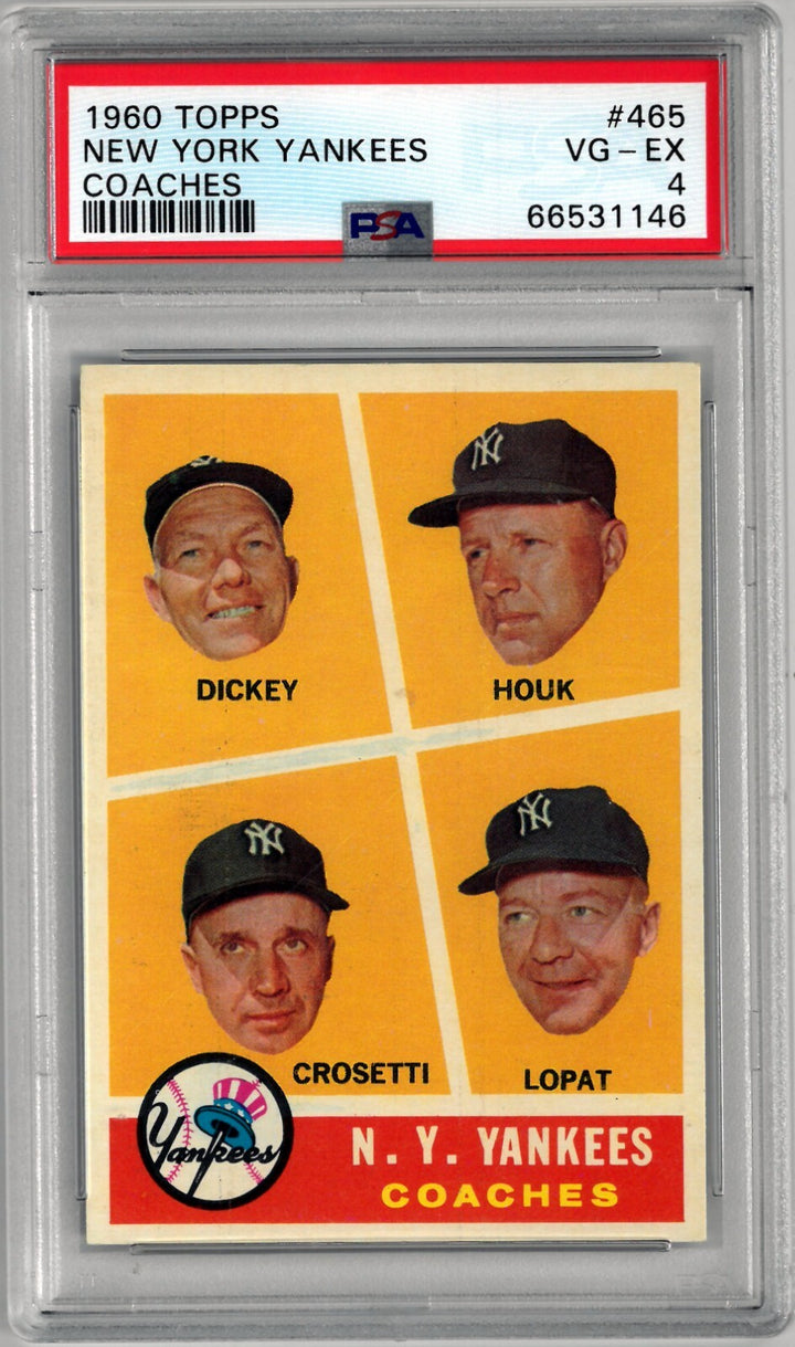1960 Topps New York Yankees Coaches Card #465 - PSA Graded 4 VG-EX (Bill Dickey)