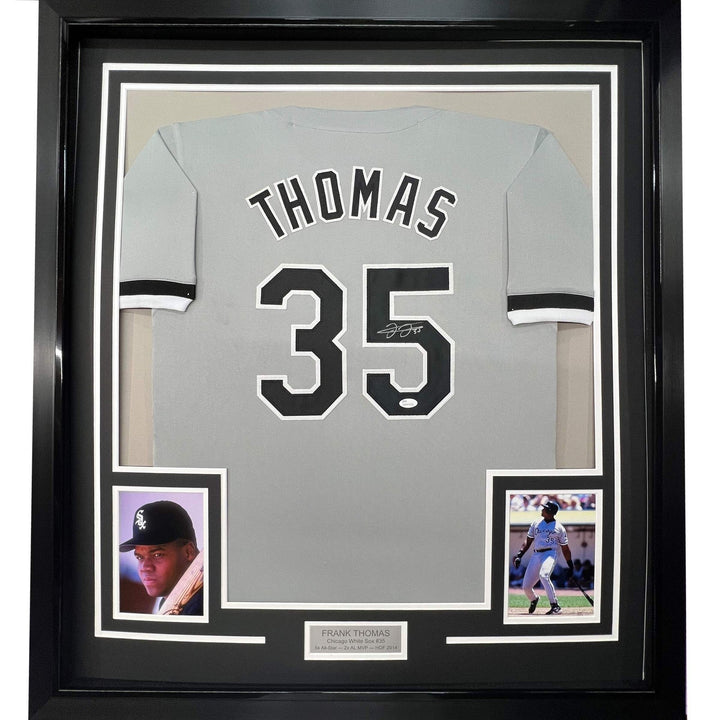 FRAMED Autographed/Signed FRANK THOMAS 33x42 Chicago Grey Jersey JSA COA Auto