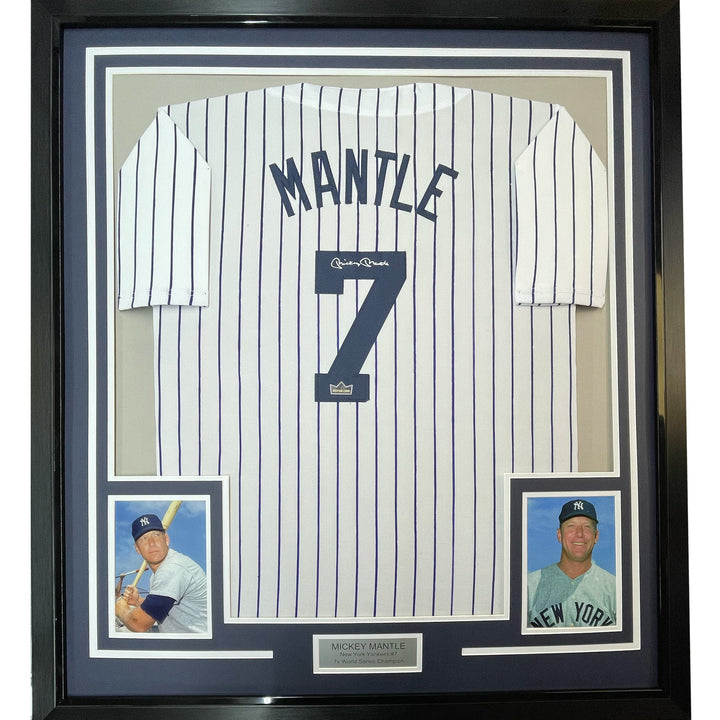 Framed Facsimile Autographed Mickey Mantle 33x42 Reprint Laser Auto Jersey