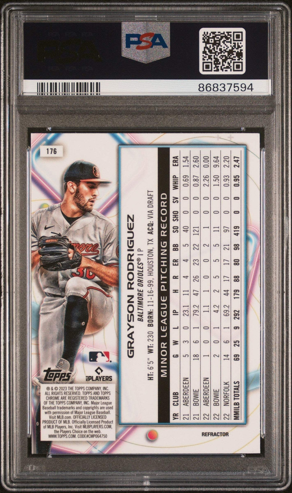 Graded 2023 Topps Cosmic CHR Grayson Rodriguez #176 REF RC Baseball Card PSA 10
