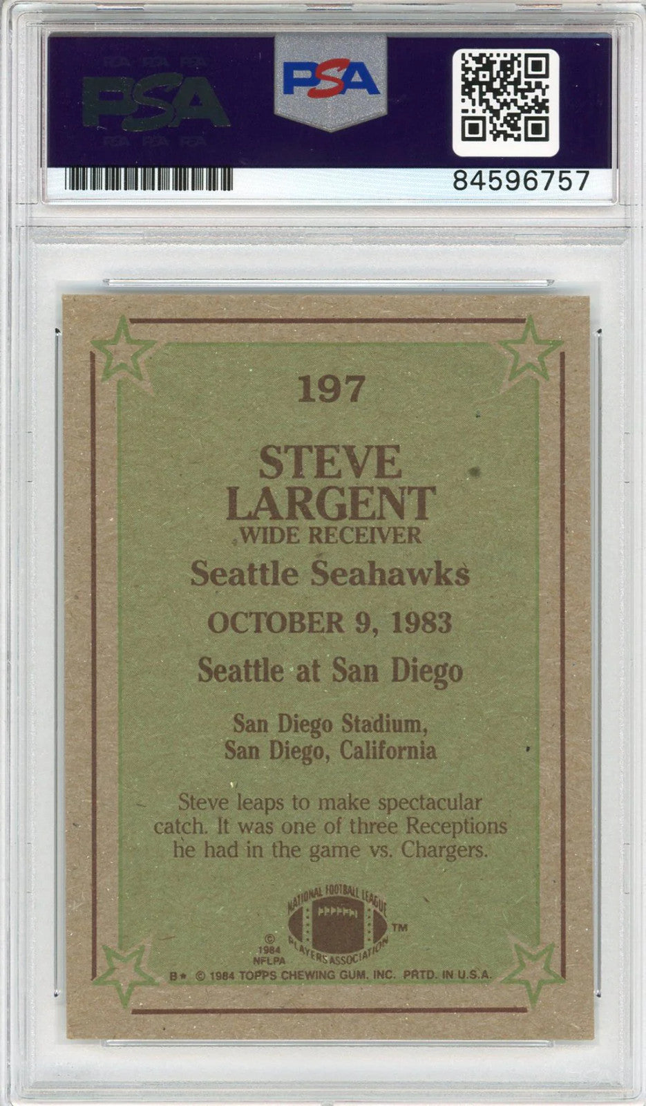 Steve Largent "HOF 95" Autographed 1984 Topps Instant Replay Card (PSA Auto Grad