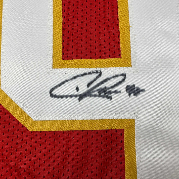 Autographed/Signed Chris Jones Kansas City Red Football Jersey JSA COA