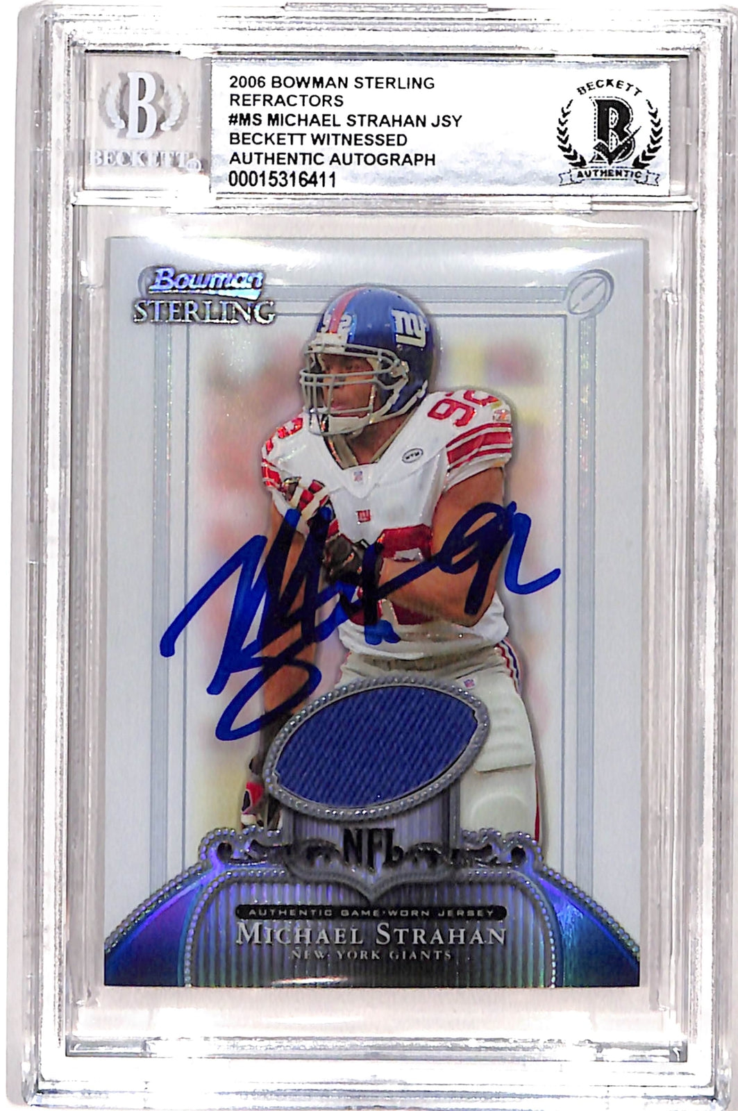Michael Strahan Signed 2006 Bowman Sterling #BS-MIS Card BAS 38979