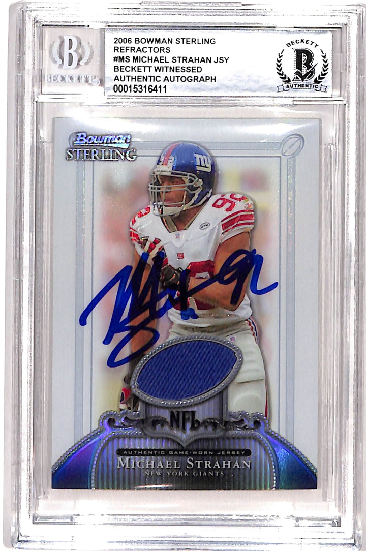 Michael Strahan Signed 2006 Bowman Sterling #BS-MIS Card BAS 38979
