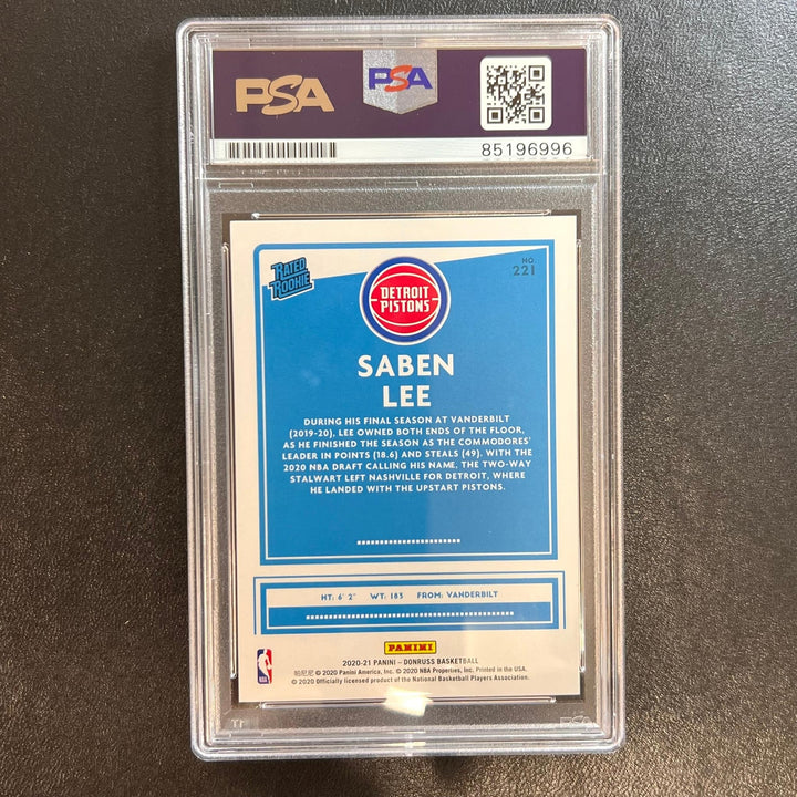 2020-21 Donruss Rated Rookie #221 Saben Lee Signed Card AUTO PSA Slabbed Pistons
